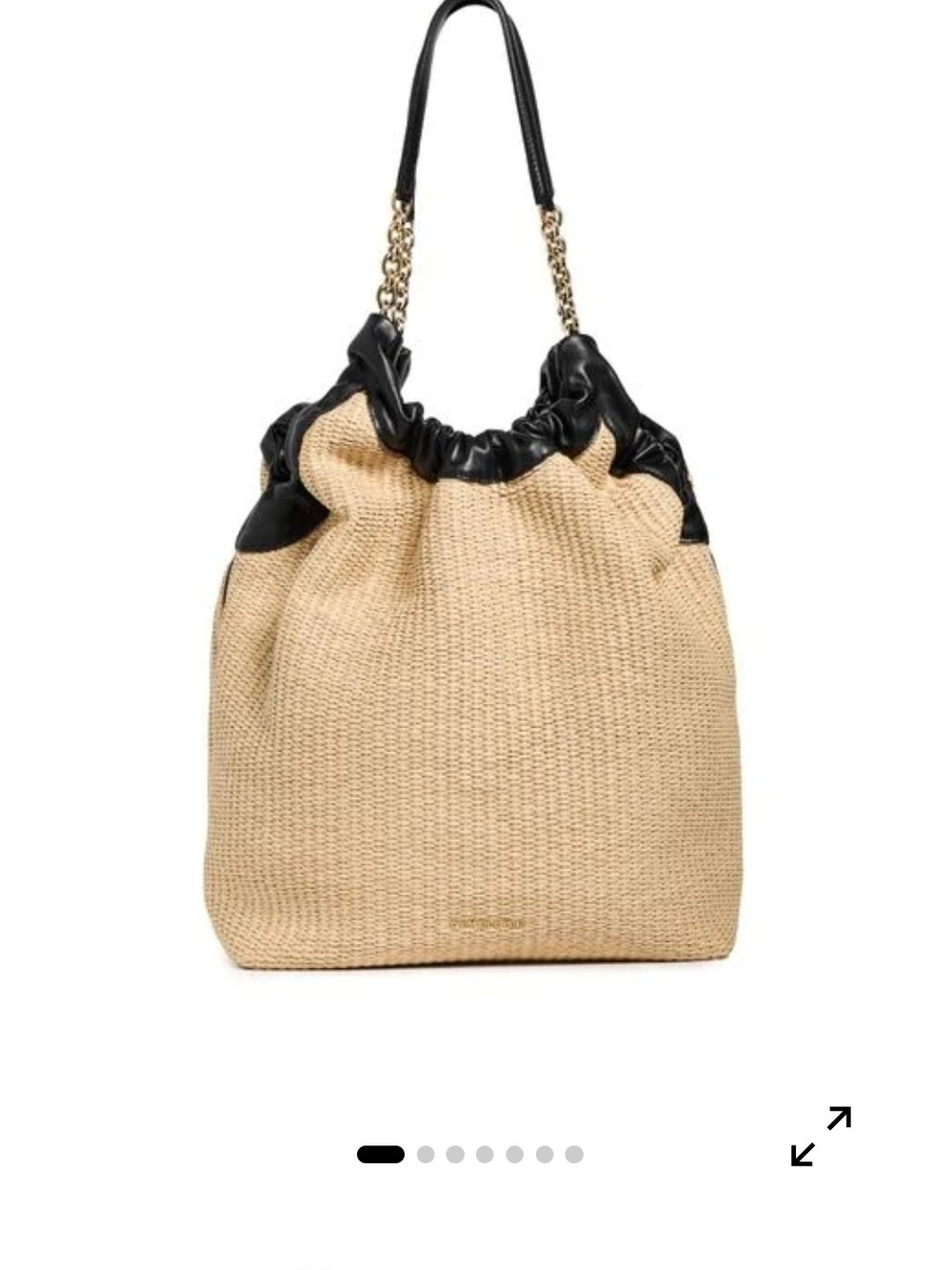 DeMellier Beige Raffia Shoulder Tote with Black Trim & Gold Chain